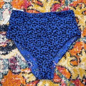 Aerie Blue Leopard and Paisley Print Reversible Bikini Bottom